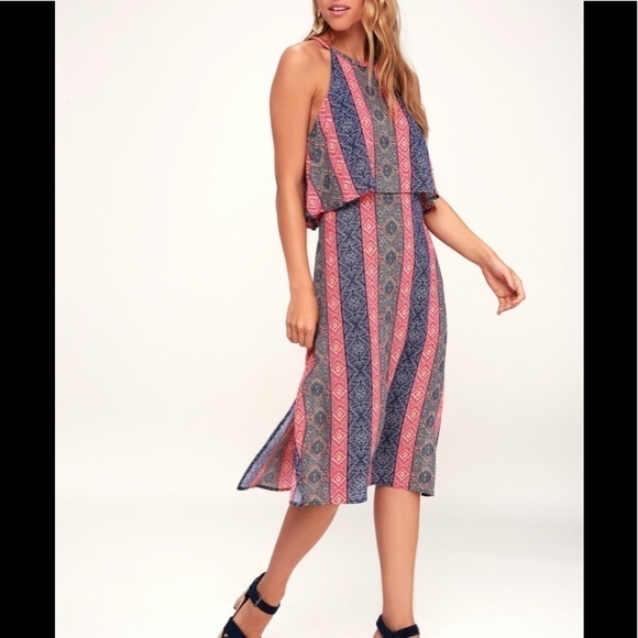Lulus Kassandra Navy Blue Print Sleeveless Midi Dress - Picture 1 of 7